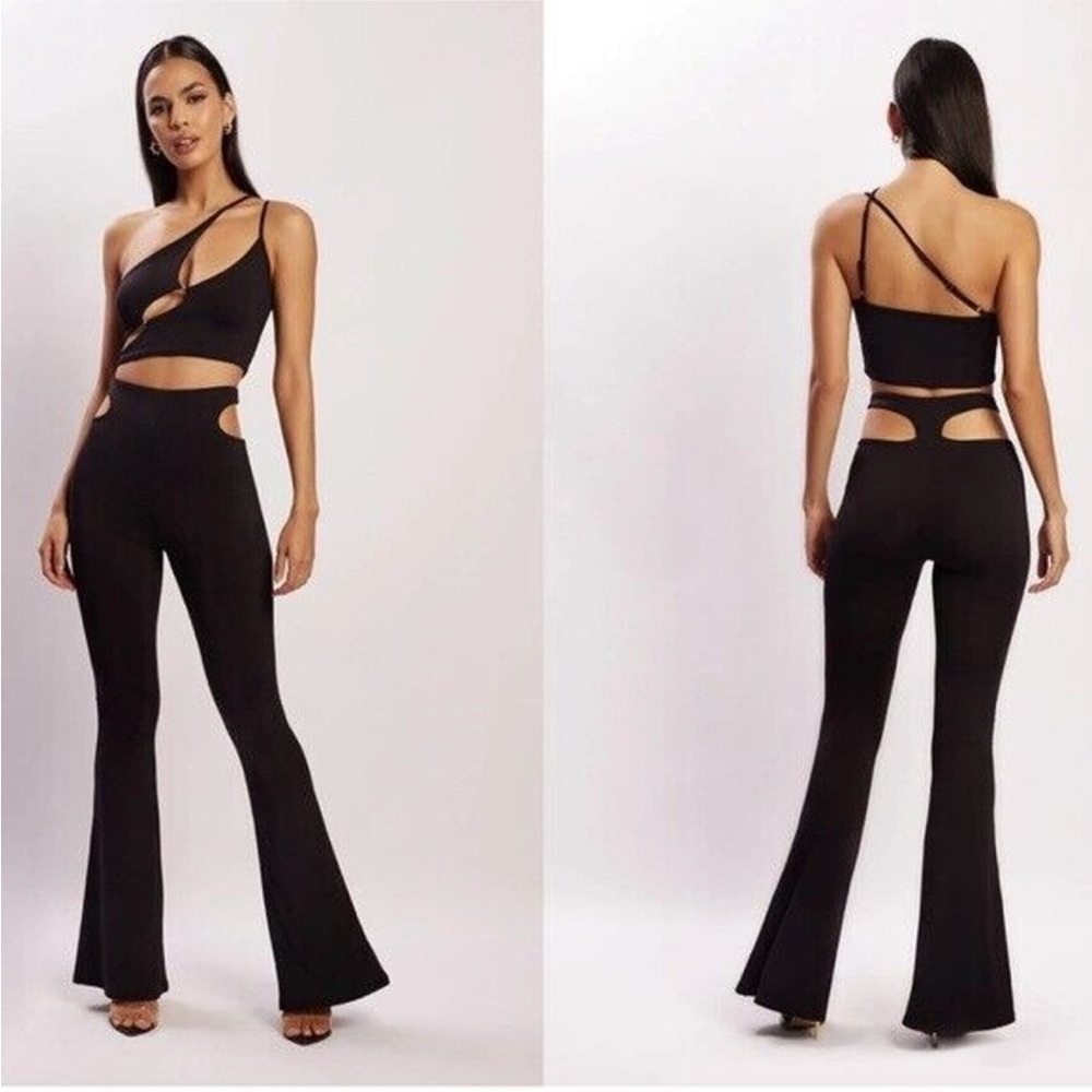 Meshki Harley High Waisted Cutout Wide Leg Pants size S Stretch Black